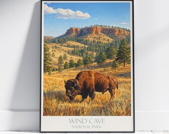 Wind Cave National Park Druck: South Dakota Bison Landschaft Kunst