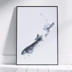 Nieuw-Zeeland ~ Moderne platte 2D gearceerde reliëfprint ~ Effen topografische kaart Poster Wall Art Decor