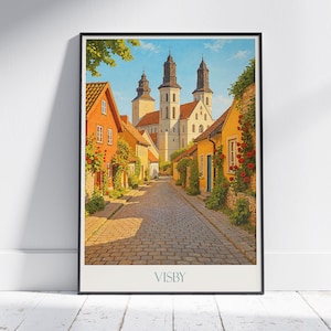 Visby Travel Poster | Sweden Cathedral Towers Wall Art Print | Charming Old Town Cityscape Home Decor Gift