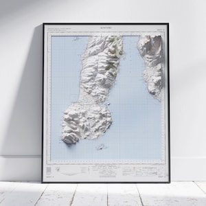 Kintyre ~ Flache 2D Schattierte Reliefkarte Vintage Stil Druck Poster Wandkunst Dekor