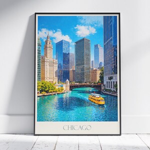 Stampa di viaggio di Chicago ~ Poster di viaggio dell'Illinois / Stampa artistica da parete dipinta e arredamento per la casa / Stampa personalizzata con cornice / Regalo di viaggio per le vacanze