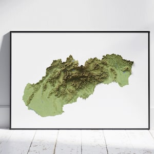 Slowakije kaart ~ platte 2D topografische print ~ gearceerde reliëf poster Wall Art modern decor