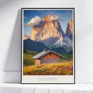 Dolomites Travel Print ~ Travel Poster | Painted Wall Art Print & Home Decor | Framed Personalized Print | Vacation Travel Gift