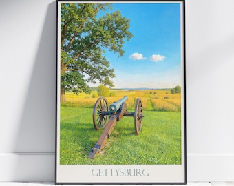 Gettysburg Pennsylvania Travel Poster: Civil War Cannon Battlefield Painted Art Print