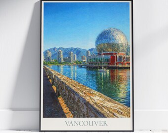 バンクーバー（ブリティッシュコロンビア州）旅行ポスター：サイエンスワールド・ウォーターフロントの絵画アートプリント