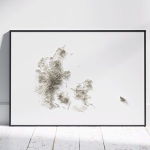 Denmark Map ~ Flat 2D Minimalist Topographic Print ~ Shaded Relief Poster Wall Art Modern Decor