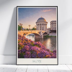 Skopje Travel Print ~ North Macedonia Travel Poster | Painted Wall Art & Home Decor | Framed Personalized Print | Vacation Travel Gift