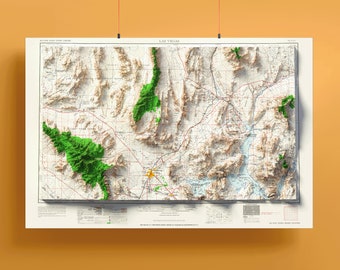 Las Vegas: Retro 1962 Flat 2D Map Print ~ Shaded Relief Poster Wall Art Decor Topographic