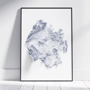 Carte du Herefordshire ~ impression minimaliste 2D ~ affiche topographique en relief ombragé, art mural, décoration moderne