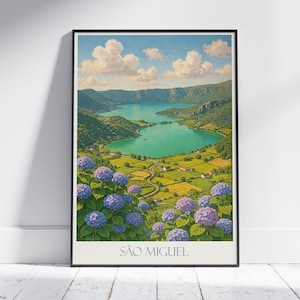 Poster de voyage São Miguel : impression d'art Açores Portugal, Sete Cidades