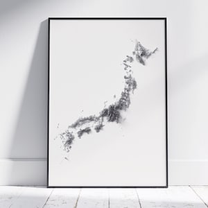 Japan ~ moderne platte 2D gearceerde reliëfprint ~ effen topografische kaartposter muurkunst decor