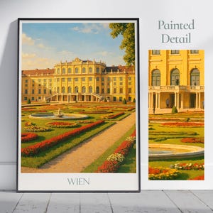 Vienna Travel Print, Schönbrunn Palace ~ Austria Art Poster | Painted Wall Art & Home Decor | Personalized Vacation Gift