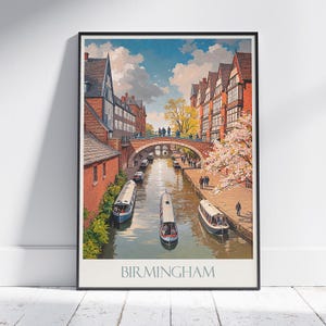 Impresión de viaje de Birmingham ~ Póster de viaje / Impresión de arte mural pintado y decoración del hogar / Impresión personalizada enmarcada / Regalo de viaje de vacaciones