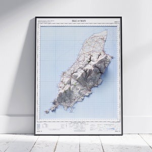 Mapa vintage da Ilha de Man com relevo sombreado, impressão 2D plana ~ pôster, decoração de parede