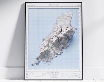 Mapa vintage da Ilha de Man com impressão 2D plana sombreada ~ pôster de decoração de parede