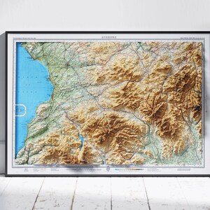 Ayrshire, Schottland ~ Flache 2D Reliefkarte Vintage Atlas Stil Druck Poster Wandkunst Dekor