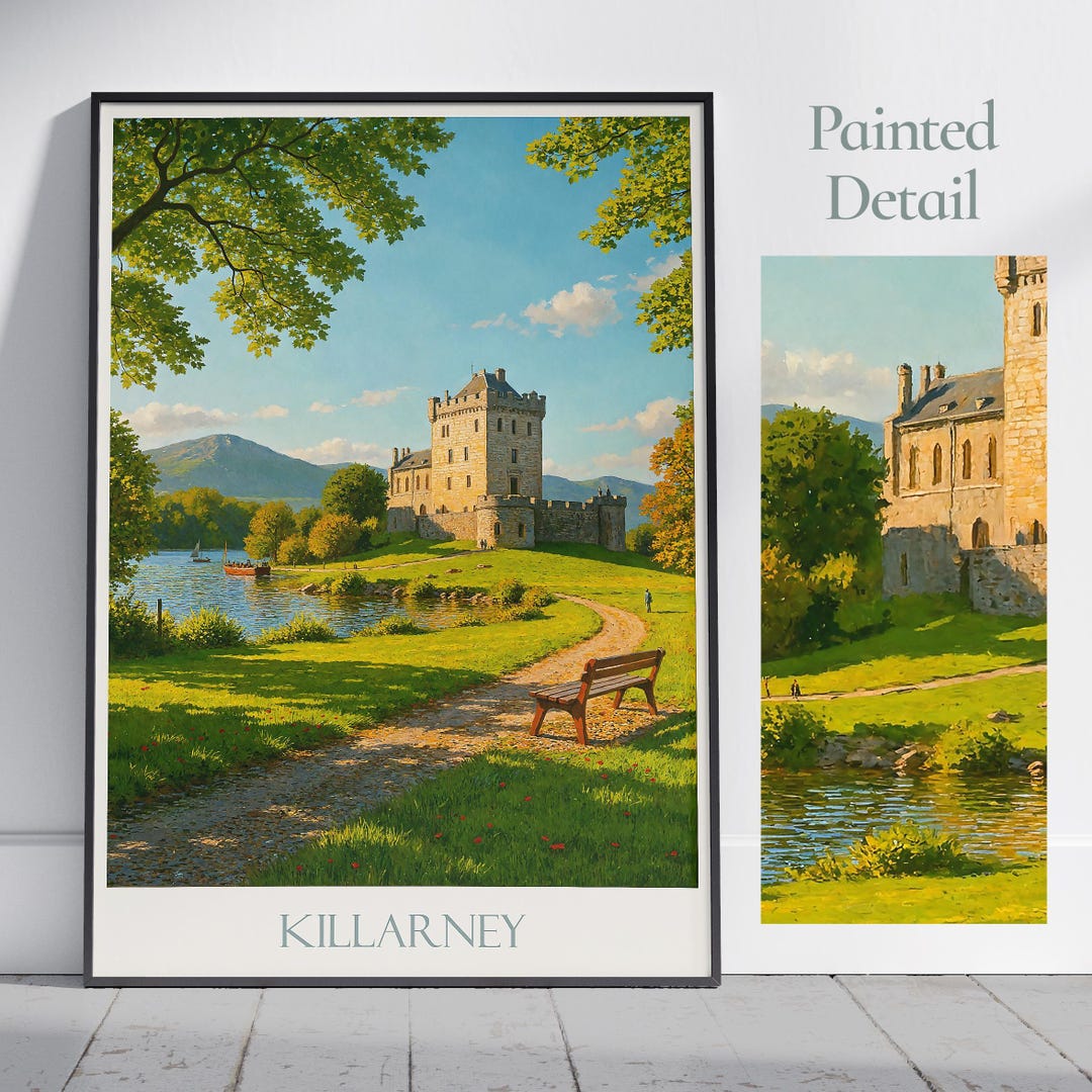 Killarney Travel Poster | Ireland Travel Print | Ross Castle Wall Art ...