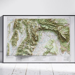 Prijs, Utah, Manti La Sal ~ schaduwrijke reliëf platte 2D kaart afdrukken ~ poster Wall Art decor topografie