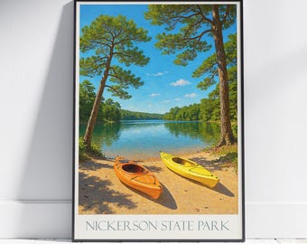 Nickerson State Park Travel Poster: Brewster MA, Cape Cod Kayak