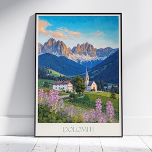 Dolomites Travel Print ~ Travel Poster | Painted Wall Art Print & Home Decor | Framed Personalized Print | Vacation Travel Gift