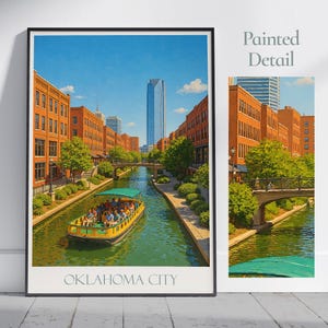 Póster de viaje de Oklahoma City: Impresión artística del canal de Bricktown