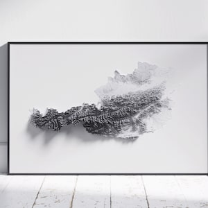 Österreich Karte ~ Flacher minimalistischer 2D Reliefdruck ~ schlichtes topographisches Poster Wanddeko