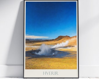 Hverir Travel Print ~ Iceland Travel Poster | Painted Wall Art Print & Home Decor | Framed Personalized Print | Vacation Travel Gift