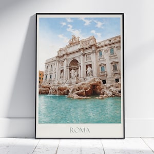 Rome Travel Print, Trevi Fountain ~ Italy Roman Travel Poster Wall Art Home Decor Gift Personalized Framed