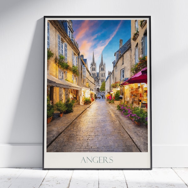 Affiche de voyage à Angers ~ Affiche de voyage en France | Art mural peint et décoration d'intérieur | Impression personnalisée encadrée | Cadeau de voyage de vacances