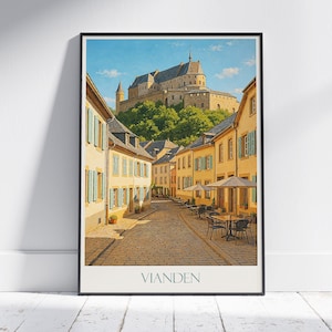 Vianden reisposter, Luxemburg | Kunstafdruk kasteel Vianden | Charmant Europees Street View-muurdecor