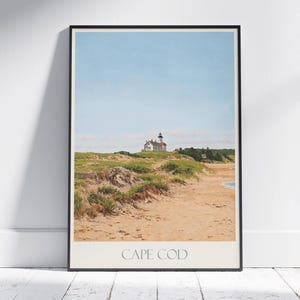 Impression vintage de Cape Cod : art de la plage du phare du Massachusetts