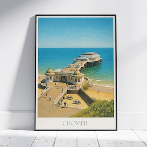 Cromer Pier reisposter, Norfolk Coast Art Print | Vintage kunst aan de kust aan de kust | Stranddecoratie Engeland | Brits monumentaal cadeau