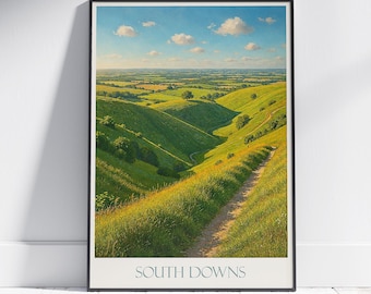 South Downs Travel Poster: England Countryside Landscape Art