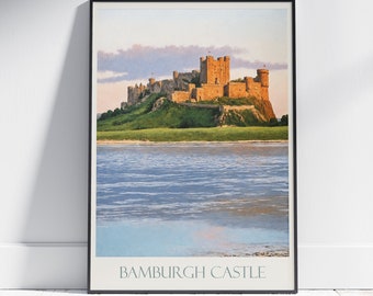 Bamburgh Castle Travel Print ~ Travel Poster Wall Art Home Decor Northumberland Personalized Gift Painting Framed