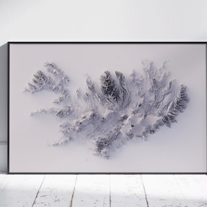 IJsland ~ platte 2D gearceerde reliëfprint ~ zonsopgang effen topografische kaart poster moderne muurkunst decor