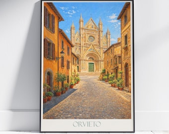 Orvieto Italy Travel Poster: Duomo Cathedral Art Print