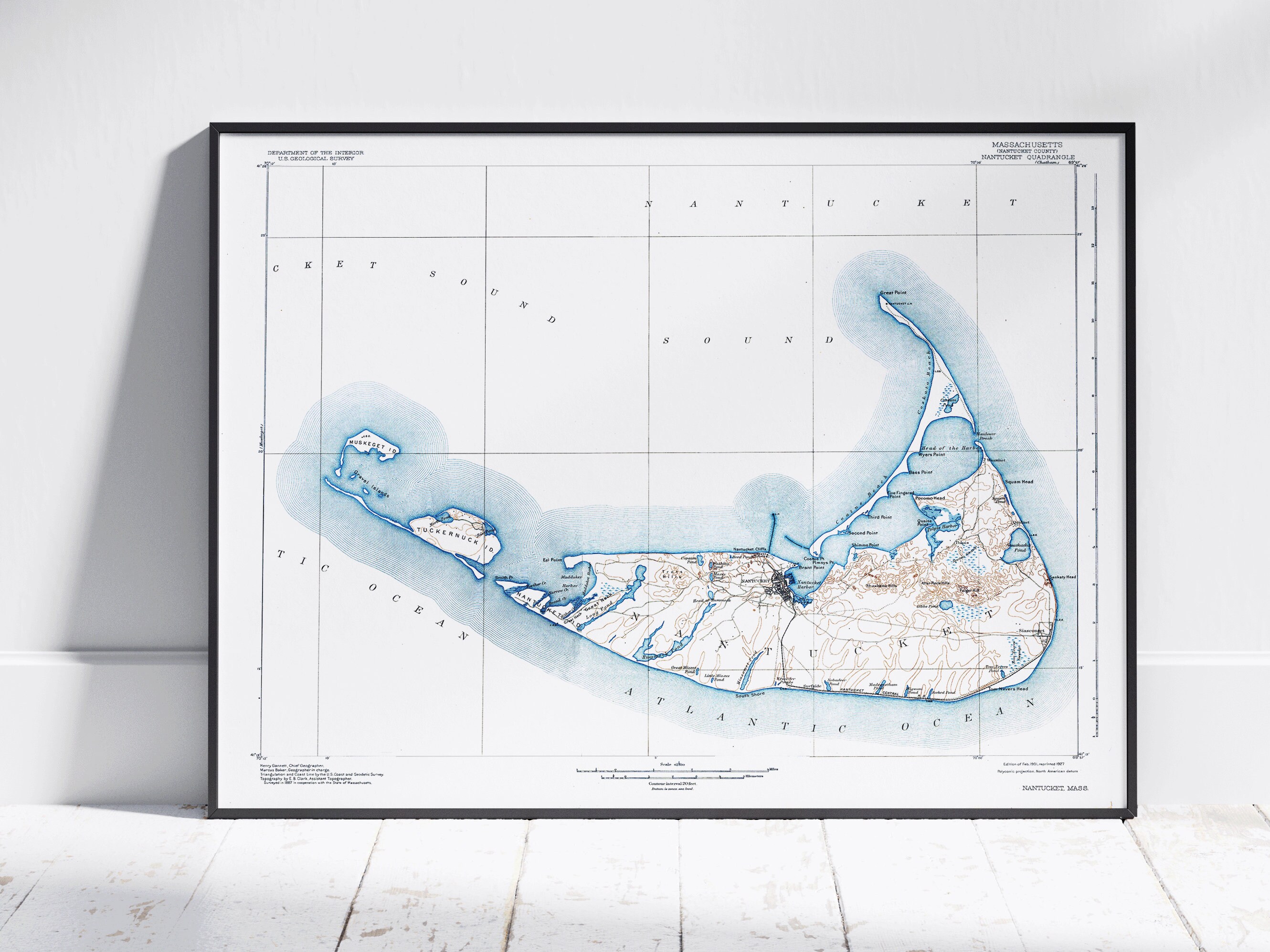 Nantucket Vintage Map Print ~ Poster Wall Art Decor Topographic