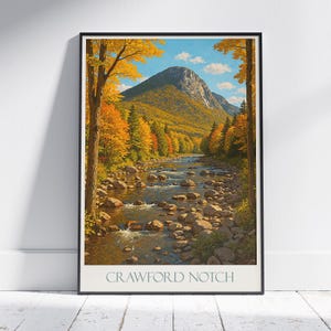 Poster di viaggio Crawford Notch, paesaggio autunnale del New Hampshire / stampa artistica del fogliame autunnale delle White Mountains / decorazione murale panoramica sulle montagne