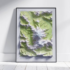 Glacier Peak, Washington ~ impression de carte 2D vintage en relief ombré ~ affiche murale Art déco topographie