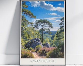 Fontainebleau France Travel Poster: Forest Landscape Art Print