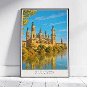 Zaragoza Travel Print ~ Spanien Reise Poster | Gemalte Wand Kunstdruck & Wohndeko | Gerahmter personalisierter Druck | Urlaub Reise Geschenk