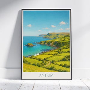 Antrim Coast Travel Poster: Northern Ireland Landscape Art Print