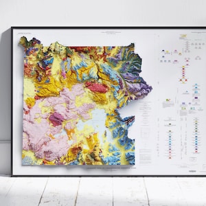 Yellowstone National Park: Retro Geologische Karte Shaded Relief Flat 2D Print ~ Poster Wand Kunst Dekor Topographie