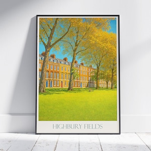 Highbury Fields London Travel Poster, Autumn Serenity Art Print | UK Cityscape Wall Art | Historical Home Decor Gift