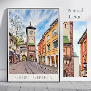 Reisposter Freiburg im Breisgau ~ Duitsland reisposter | Geschilderde muurkunst en woondecoratie | Ingelijste gepersonaliseerde print | Vakantiereiscadeau