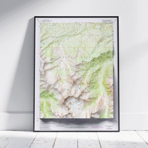 Capitol Peak, Colorado ~ Vintage schaduwrijke reliëf platte 2D kaart afdrukken ~ Poster Wall Art Decor topografie