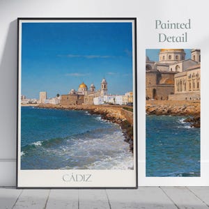 Impresión de viaje a Cádiz ~ Póster de viaje a España / Impresión de arte mural pintado y decoración del hogar / Impresión personalizada enmarcada / Regalo de viaje de vacaciones