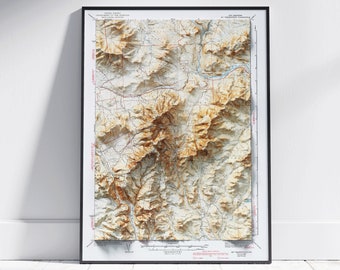 Mount Washington & Wildcat Mountain, New Hampshire ~ Vintage Shaded Relief Flat 2D Map Print ~ Poster Wall Art Decor Topography