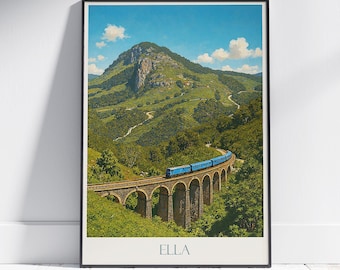 Sri Lanka Travel Poster: Nine Arch Bridge Vintage Train Art