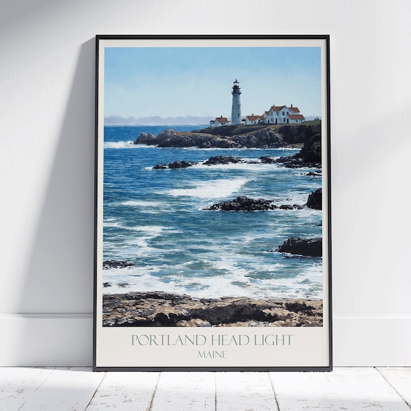 Maine Travel Print, Portland Head Light ~ Travel Poster | Painted Wall Art & Home Decor | Framed Personalized Print | Vacation Travel Gift